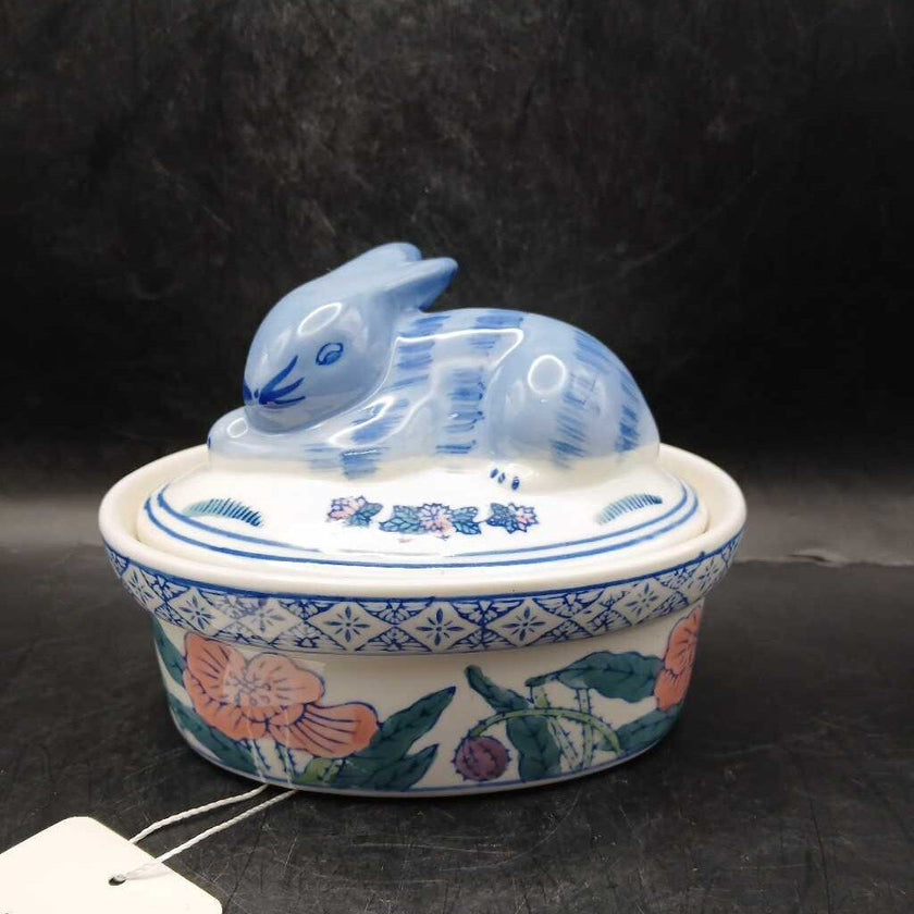 Vintage Ben Rickert Porcelain Bunny Chinoiserie Trinket Box (M)