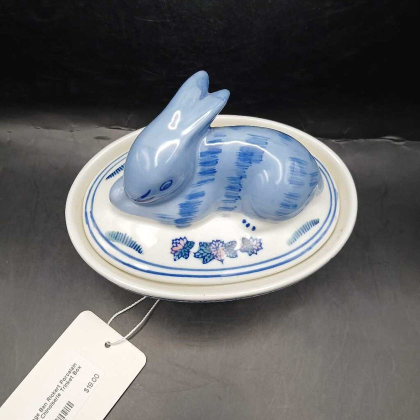 Vintage Ben Rickert Porcelain Bunny Chinoiserie Trinket Box (M)