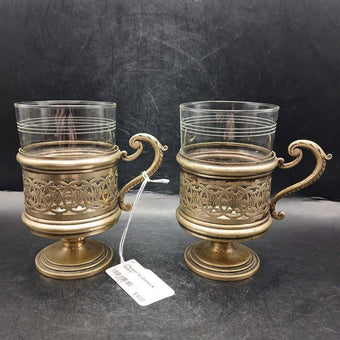 2 Russian Tea Glasses & Holders