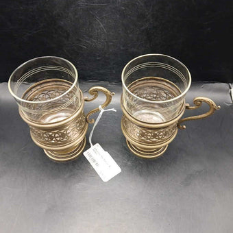 2 Russian Tea Glasses & Holders