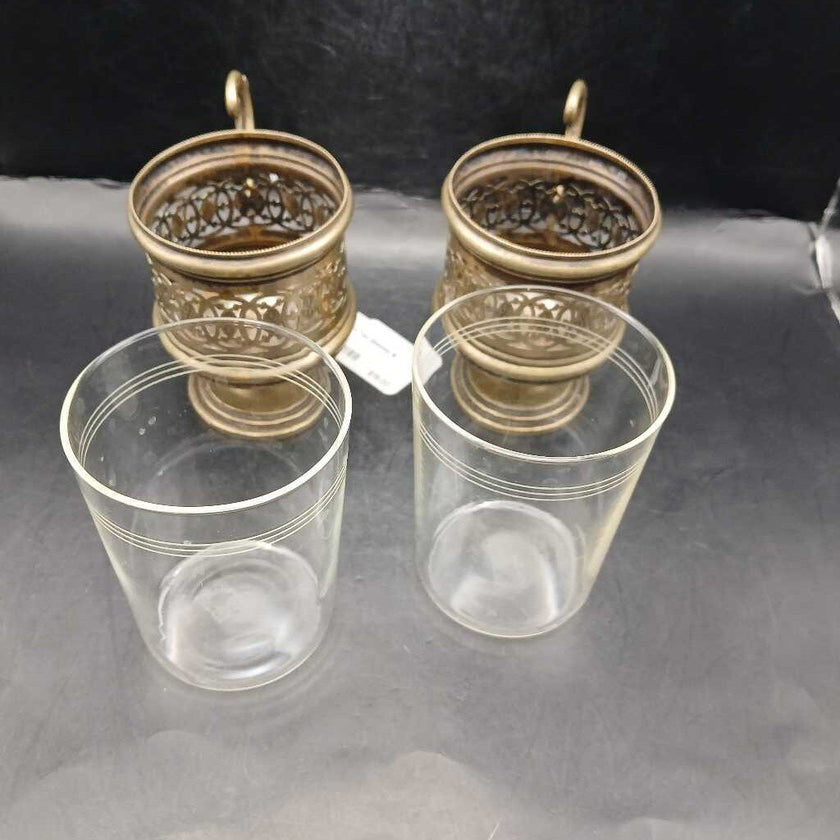 2 Russian Tea Glasses & Holders