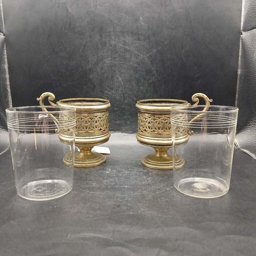 2 Russian Tea Glasses & Holders