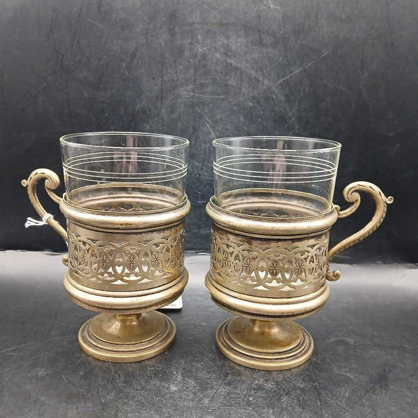 2 Russian Tea Glasses & Holders