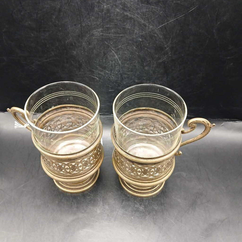 2 Russian Tea Glasses & Holders