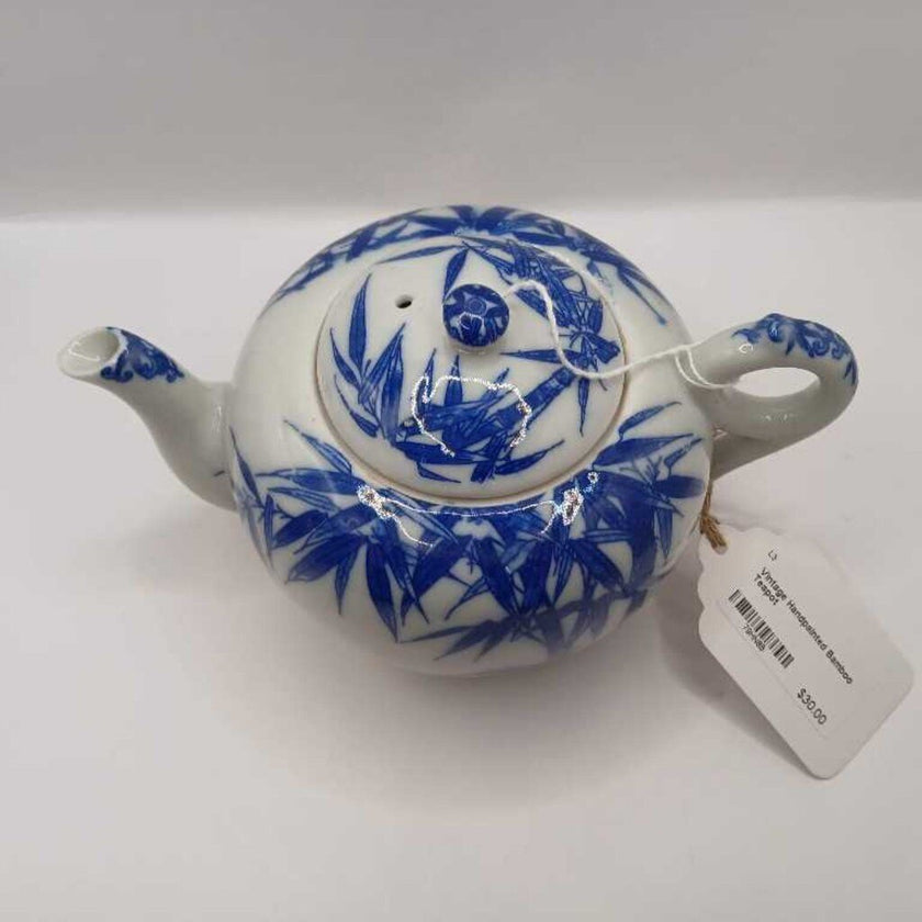 Vintage Handpainted Bamboo Teapot