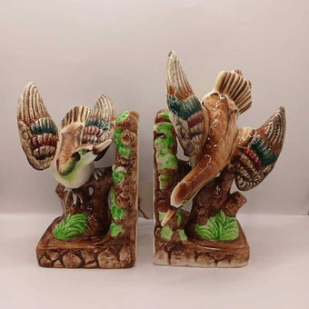 Antique Japanese Handpainted Ceramic Bird Bookends 1948