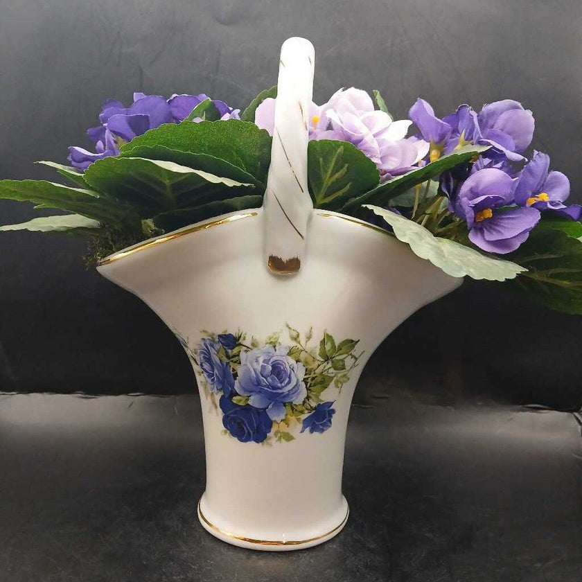 Vintage Porcelain Purple Flower Basket