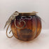 Glass Pumpkin Shaped Candle Holder W/ Metal Leaves