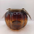 Glass Pumpkin Shaped Candle Holder W/ Metal Leaves
