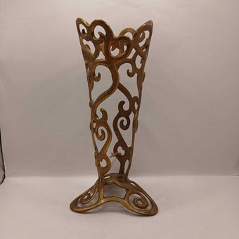 Vintage Brass Filigree Vase Holder