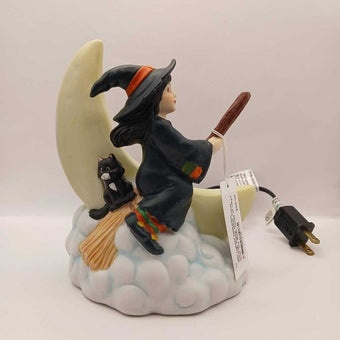 1991 Lighted Halloween Ceramic Flying Witch w/Cat Over The Moon House of Lloyd 7