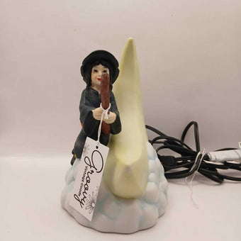 1991 Lighted Halloween Ceramic Flying Witch w/Cat Over The Moon House of Lloyd 7