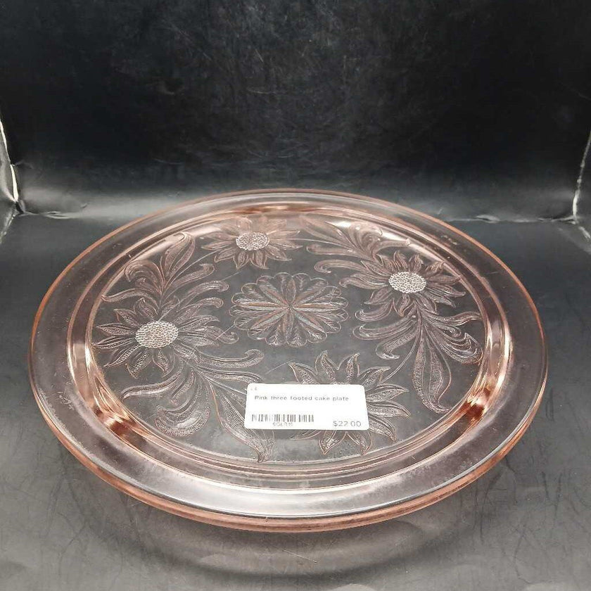 Pink three footed cake plate