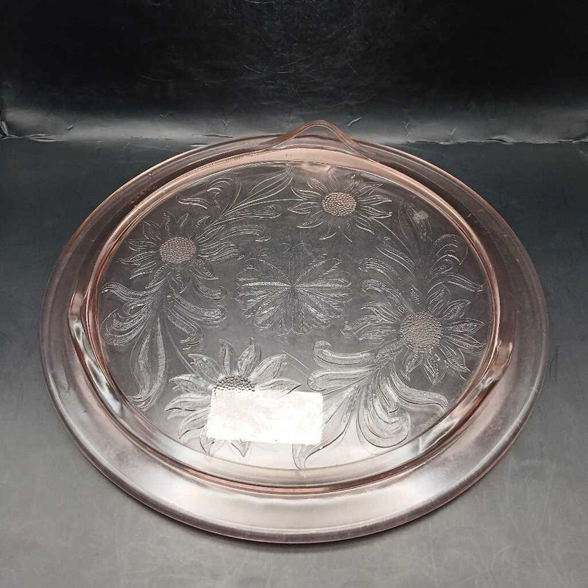 Pink three footed cake plate