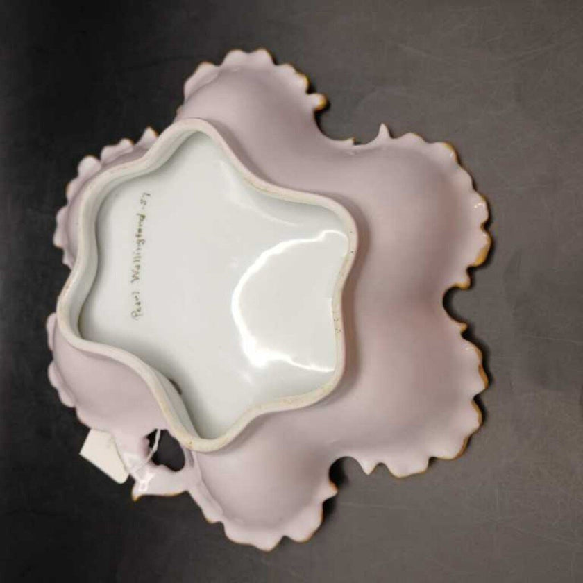 Vintage 1957 Handpainted Apple Blossom Pink and Gold Porcelain Dish