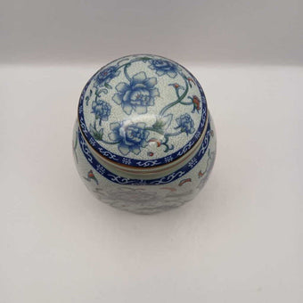 Vintage Floral Blue Japanese Ginger Jar with red Blue Flowers, replacement item, vintage item, Height 12 cm, Width 6 cm, Capacity 13 oz