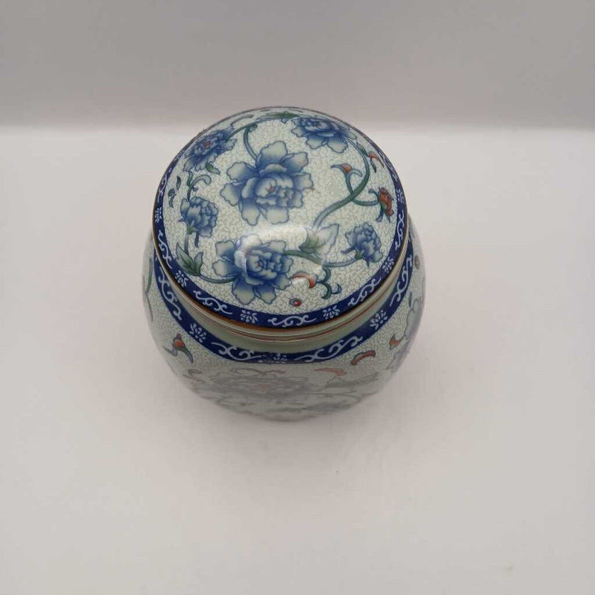 Vintage Floral Blue Japanese Ginger Jar with red Blue Flowers, replacement item, vintage item, Height 12 cm, Width 6 cm, Capacity 13 oz