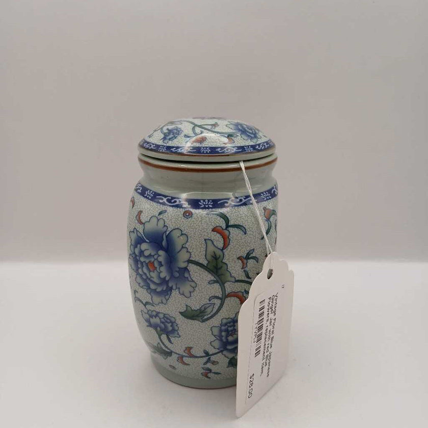 Vintage Floral Blue Japanese Ginger Jar with red Blue Flowers, replacement item, vintage item, Height 12 cm, Width 6 cm, Capacity 13 oz