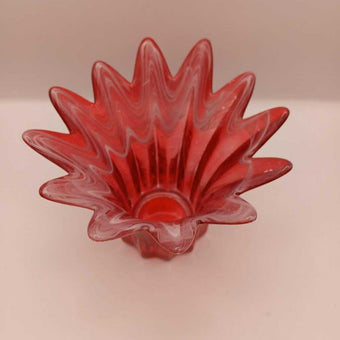 Atomic MCM Red & White Swirl Swung Art Glass Candle Holder