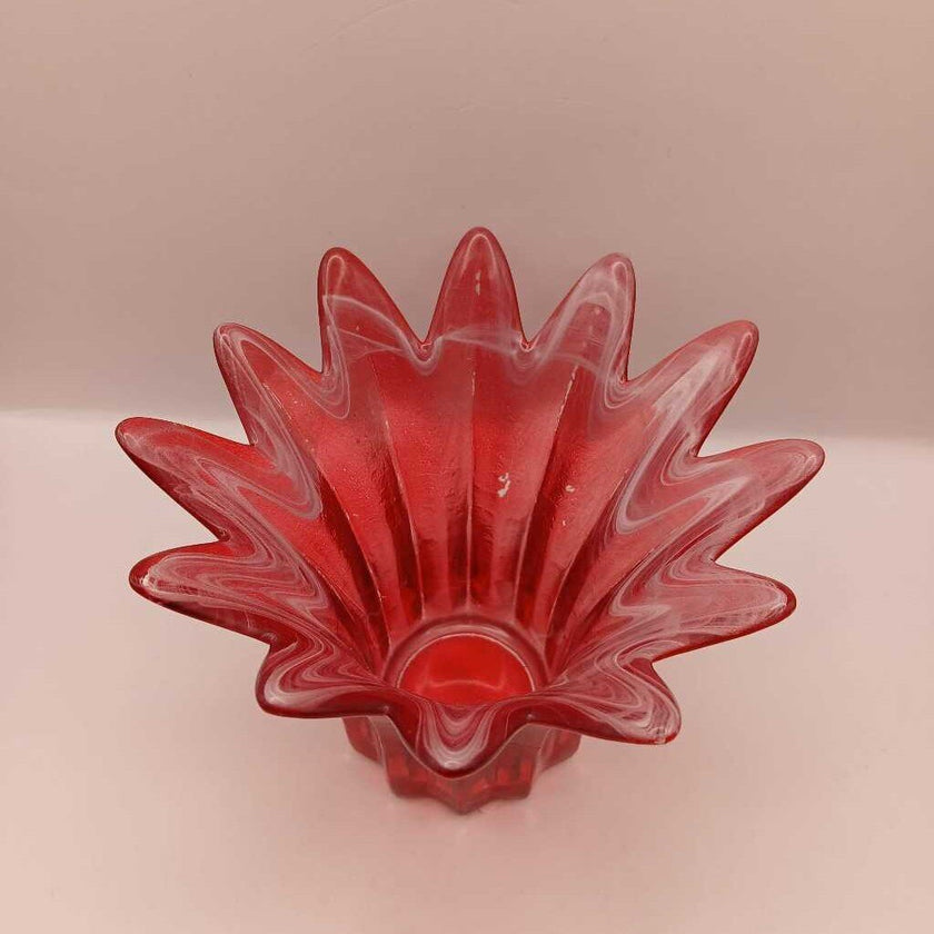 Atomic MCM Red & White Swirl Swung Art Glass Candle Holder