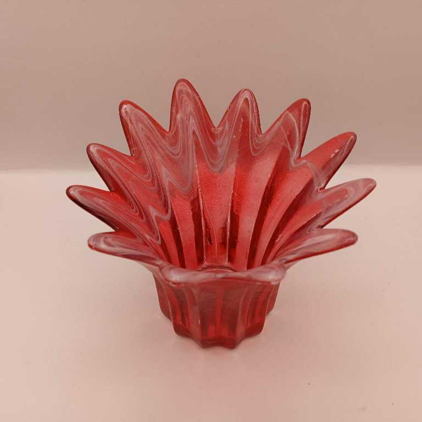 Atomic MCM Red & White Swirl Swung Art Glass Candle Holder
