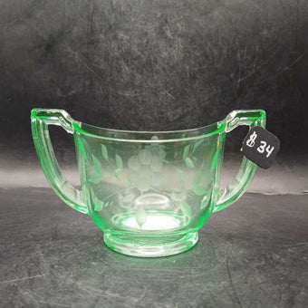 Uranium Depression Glass Sugar Bowl - Daisy