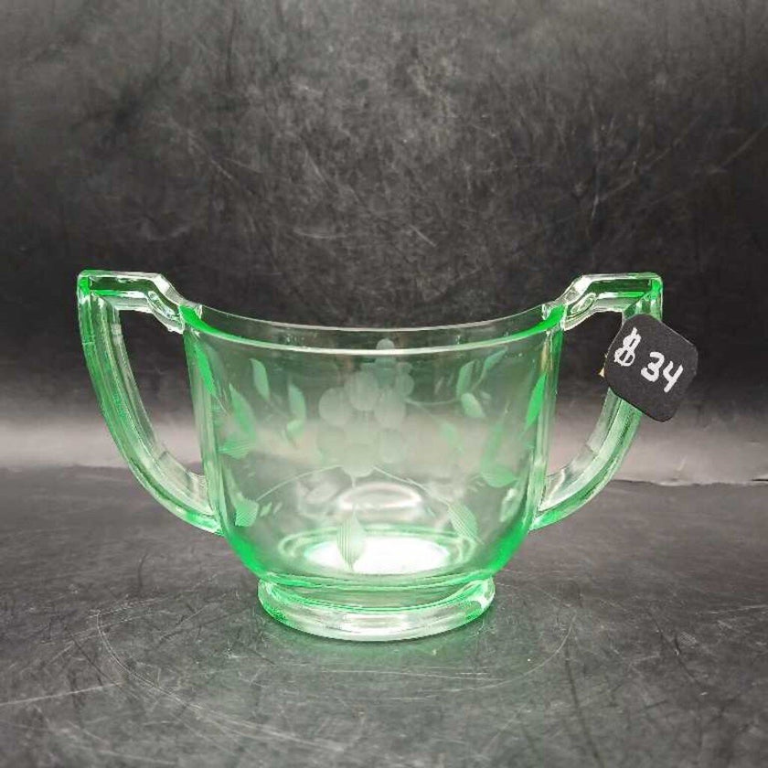 Uranium Depression Glass Sugar Bowl - Daisy