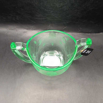 Uranium Depression Glass Sugar Bowl - Daisy