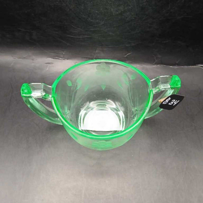 Uranium Depression Glass Sugar Bowl - Daisy