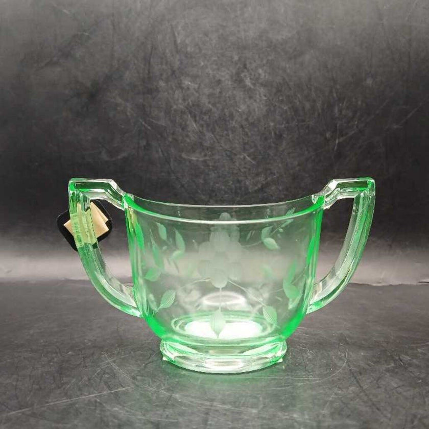 Uranium Depression Glass Sugar Bowl - Daisy