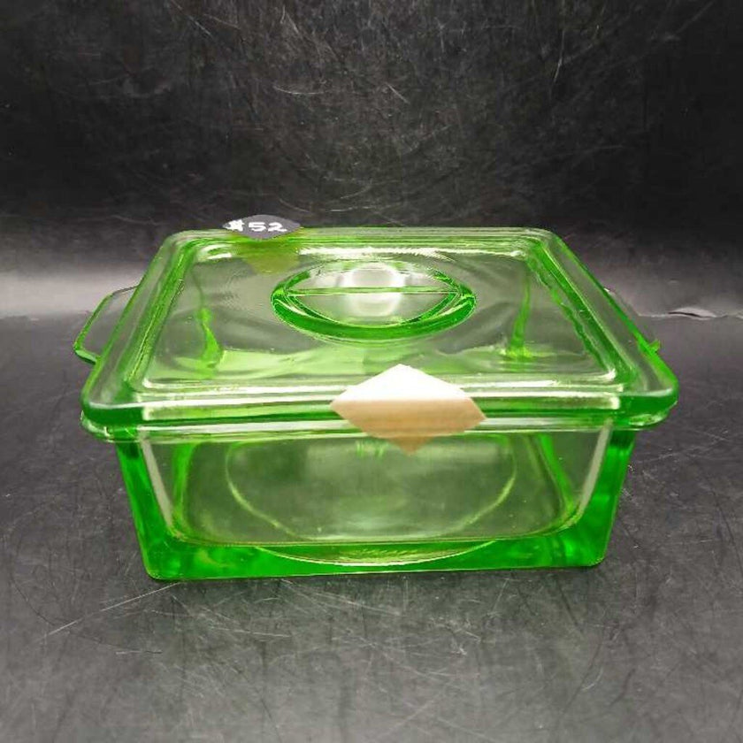 Uranium Vaseline Hazel Atlas Refrigerator Box with Lid
