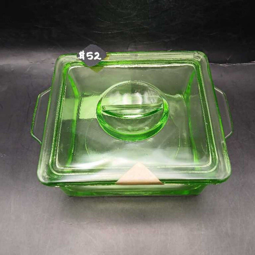Uranium Vaseline Hazel Atlas Refrigerator Box with Lid