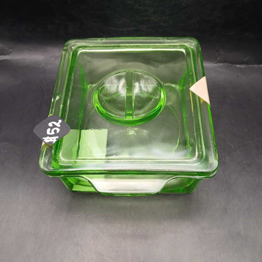Uranium Vaseline Hazel Atlas Refrigerator Box with Lid