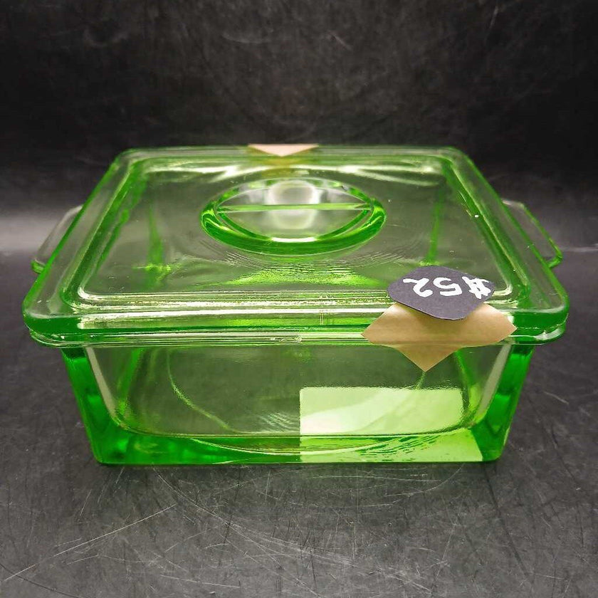 Uranium Vaseline Hazel Atlas Refrigerator Box with Lid