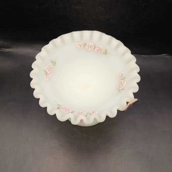 Uranium Vaseline Fenton Ruffled Edge Painted Pedestal Dish