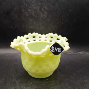 Uranium Vaseline Fenton Ruffled Custard Glass Basket