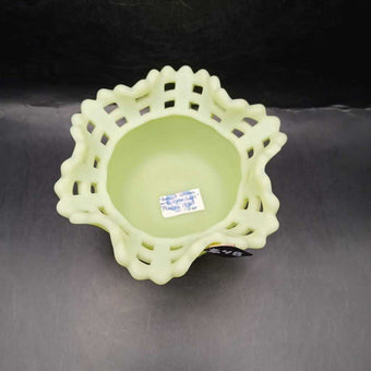Uranium Vaseline Fenton Ruffled Custard Glass Basket