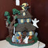 Vintage Hand Painted Ceramic Spook House w/ Trick or Treaters flickering lights