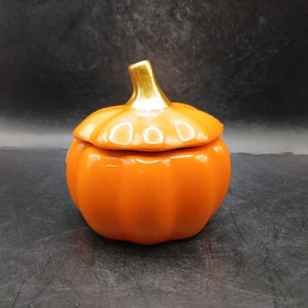 SM Glazed ceramic pumpkin trinket with lid