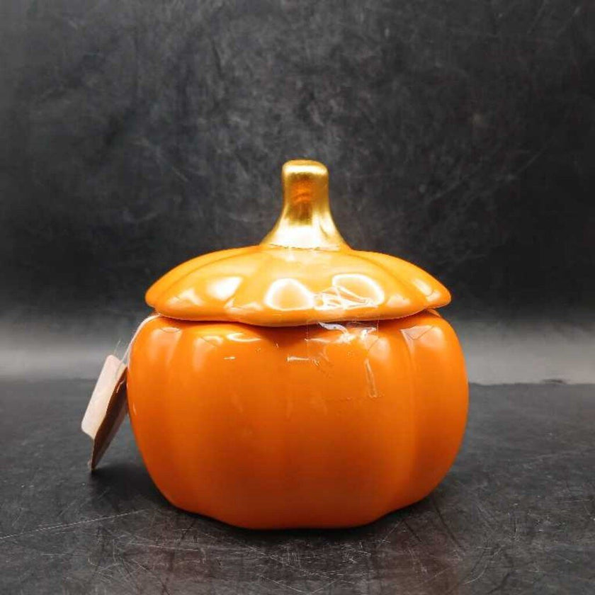 SM Glazed ceramic pumpkin trinket with lid