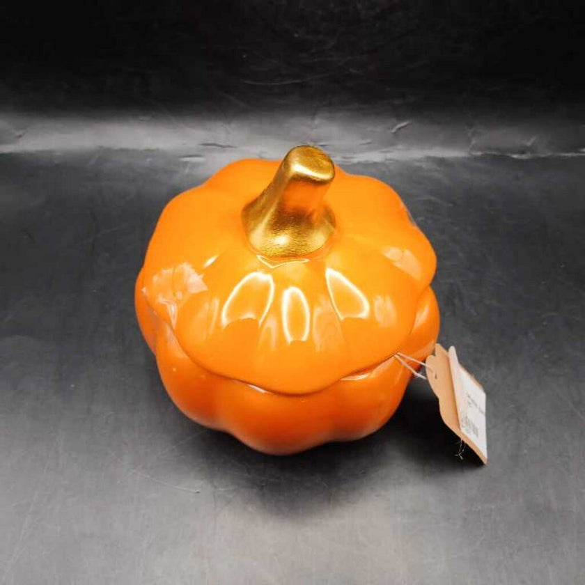 SM Glazed ceramic pumpkin trinket with lid
