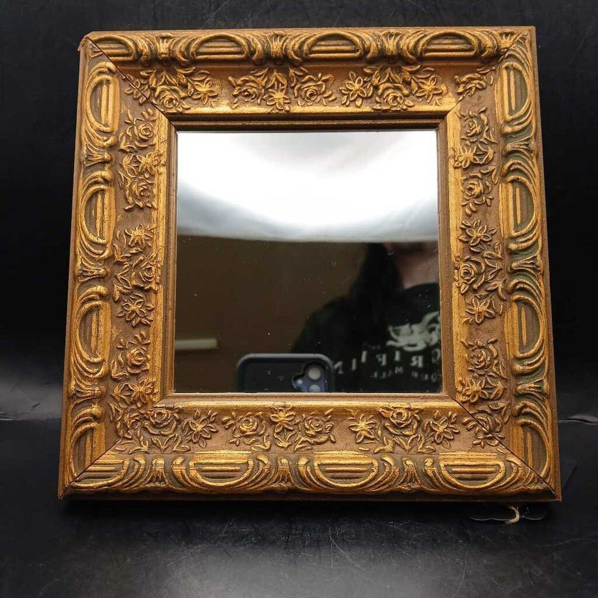 Small Square Wall Mirror with Gold Floral Frame