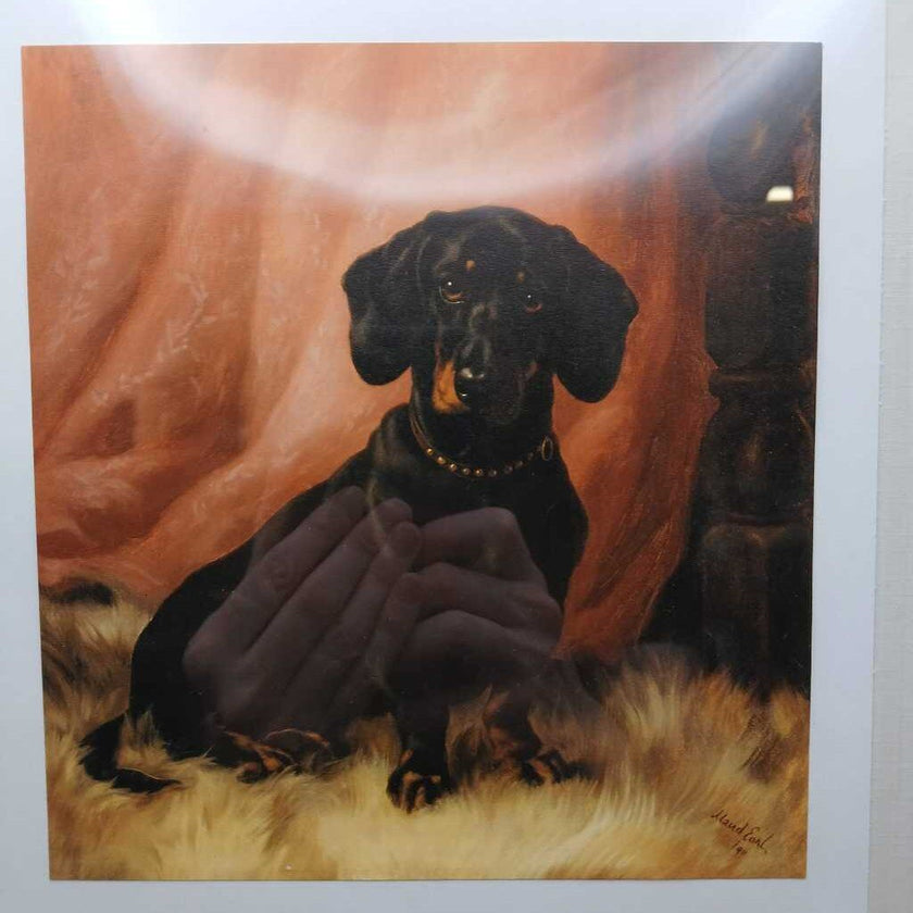 Vintage Square Bamboo Style Frame & Dachshund Print