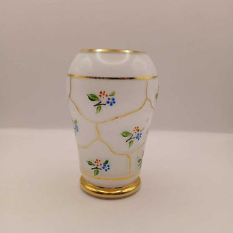 Vntg- old hand-painted flower pattern gilded frosted glass-vase (P)