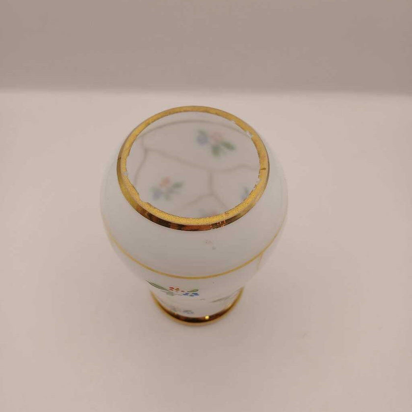 Vntg- old hand-painted flower pattern gilded frosted glass-vase (P)
