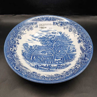 Vintage Churchill Currier and Ives Blue Staffordshire England Serving Bowl