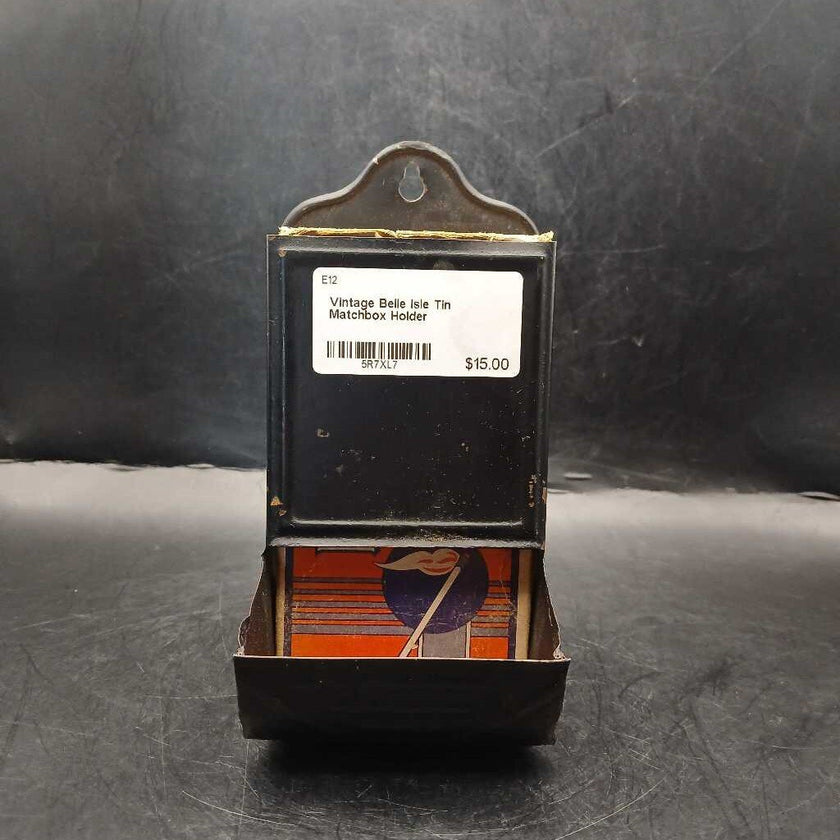 Vintage Belle Isle Tin Matchbox Holder
