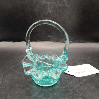 Fenton Blue Cut Glass Basket