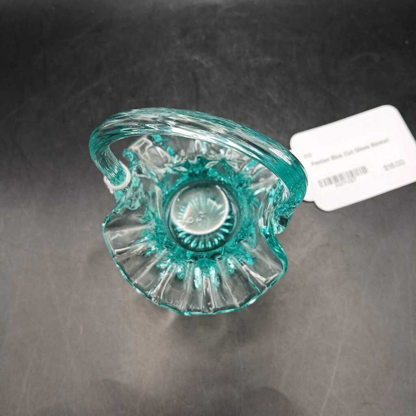 Fenton Blue Cut Glass Basket