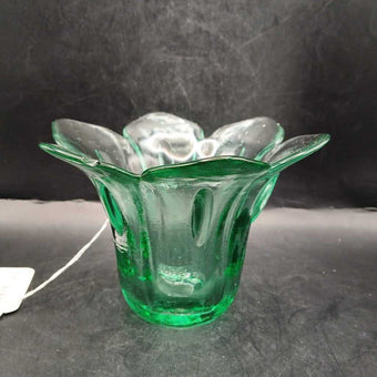 Green Tulip Shaped Cut Glass Bowl CHIPPED